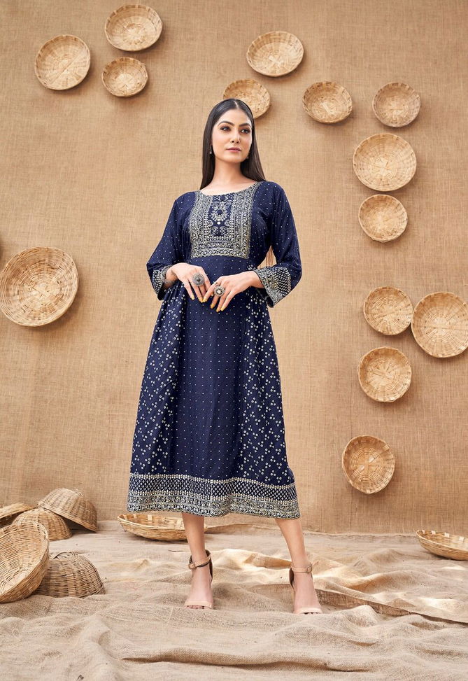 Kanak Nx Mehak Rayon Fancy Regular Wear Anarakali Kurti Collection